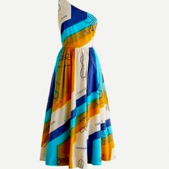 strapless open back dress J.Crew JCrew Seersucker One Shoulder Dress, Blue/White Women main image 0